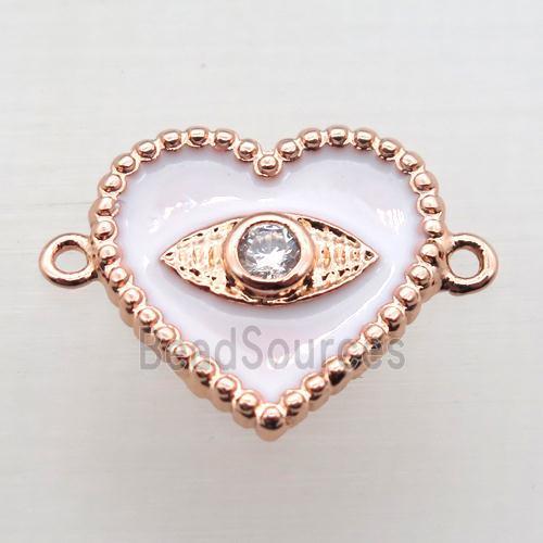 copper heart connector pave zircon with Enameling, rose gold