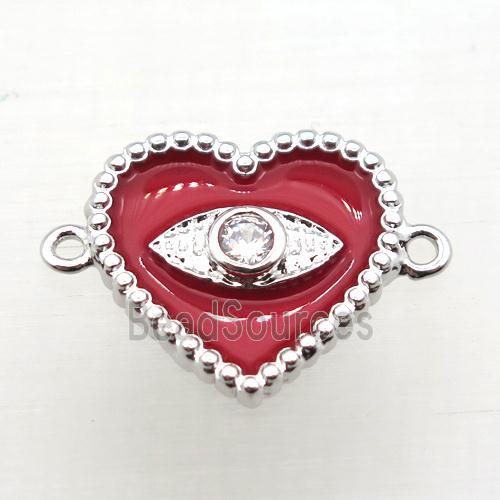 copper heart connector pave zircon with Enameling, platinum plated