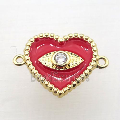 copper heart connector pave zircon with Enameling, gold plated