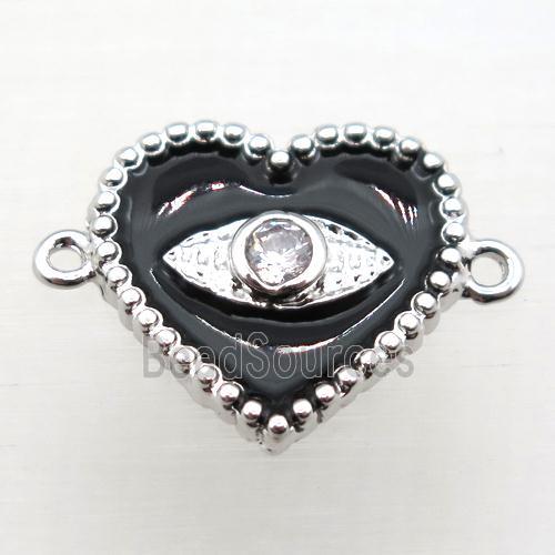 copper heart connector pave zircon with Enameling, platinum plated