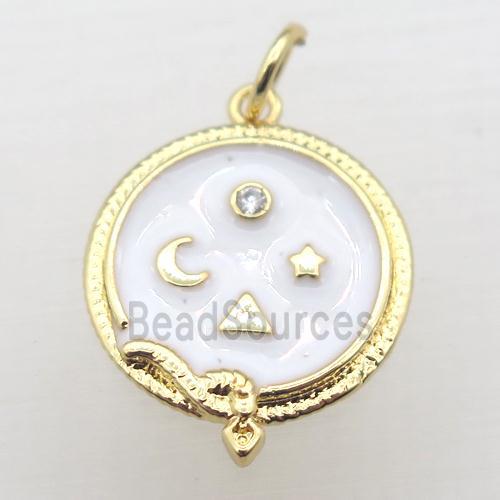 copper circle pendant pave zircon with enameling, gold plated