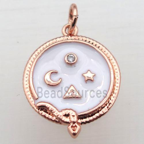 copper circle pendant pave zircon with enameling, rose gold