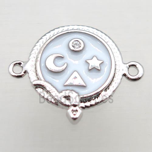 copper circle connector pave zircon with enameling, platinum plated