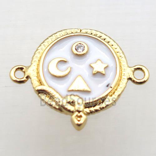 copper circle connector pave zircon with enameling, gold plated