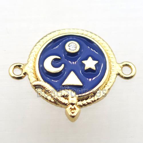 copper circle connector pave zircon with enameling, gold plated