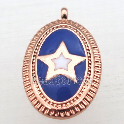 copper oval pendant with star enameling, rose gold