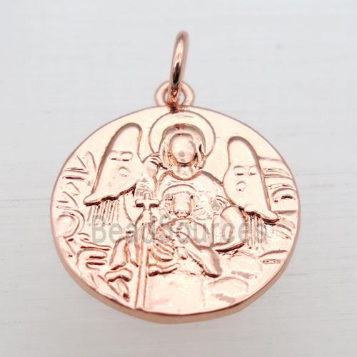 copper circle pendant, rose gold