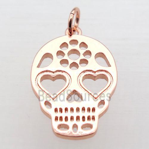 copper skull pendant, rose gold