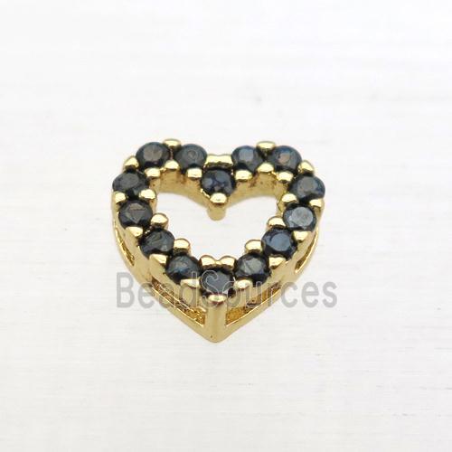 copper heart beads pave zircon, gold plated