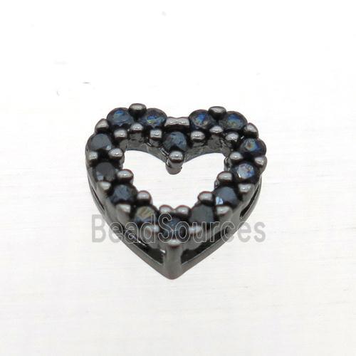 copper heart beads pave zircon, black plated