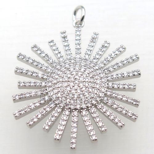 copper sun pendant pave zircon, platinum plated