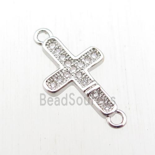 copper cross connector paved zircon, platinum plated