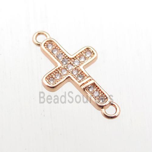 copper cross connector paved zircon, rose gold