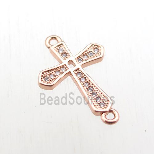 copper cross connector paved zircon, rose gold