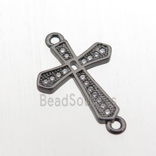 copper cross connector paved zircon, black plated