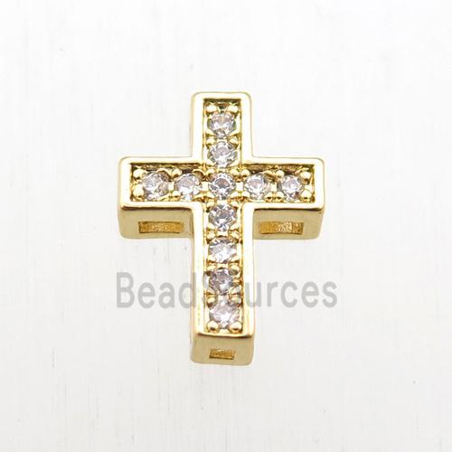 copper cross beads paved zircon, gold plated