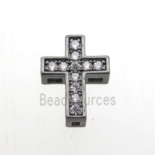 copper cross beads paved zircon, black plated