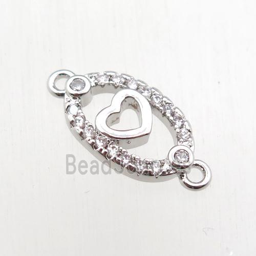 copper heart connector paved zircon, platinum plated