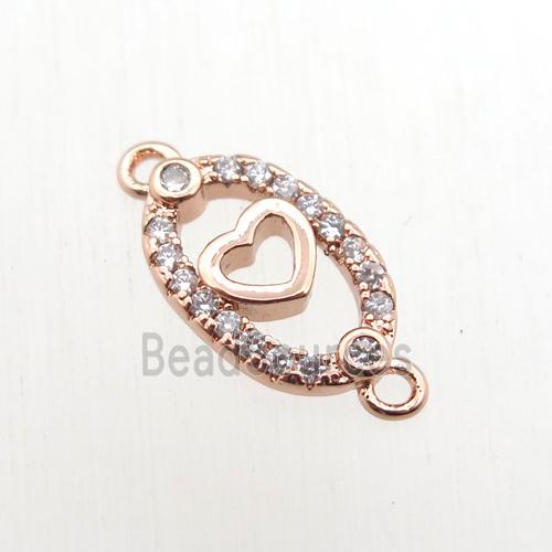 copper heart connector paved zircon, rose gold