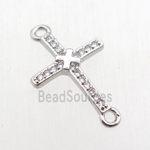 copper cross connector paved zircon, platinum plated