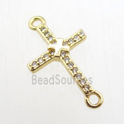 copper cross connector paved zircon, gold plated