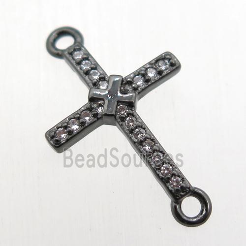 copper cross connector paved zircon, black plated