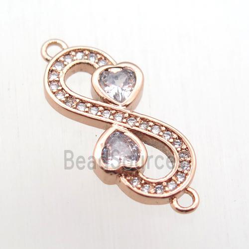 copper Infinity connector paved zircon, rose gold