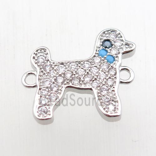 copper dog connector paved zircon, platinum plated