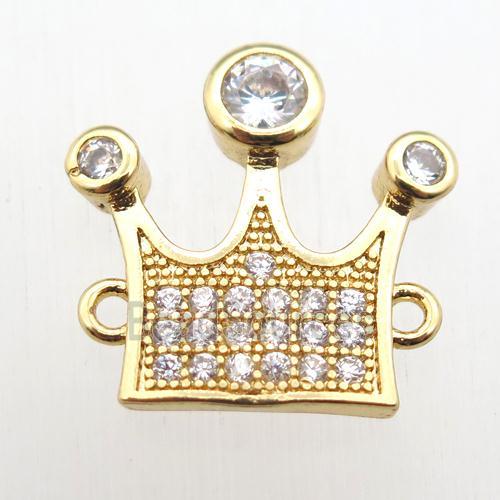 copper crown connector paved zircon, gold plated