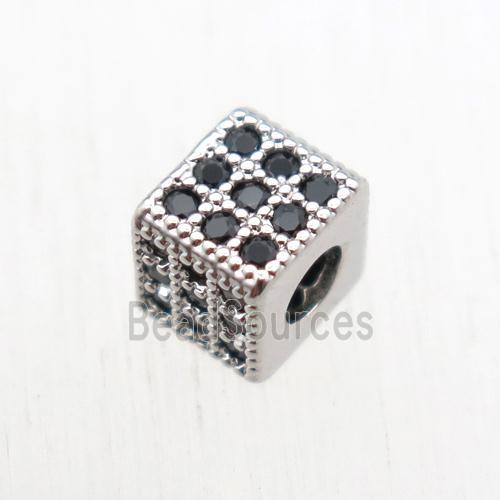 copper cube beads paved zircon, platinum plated