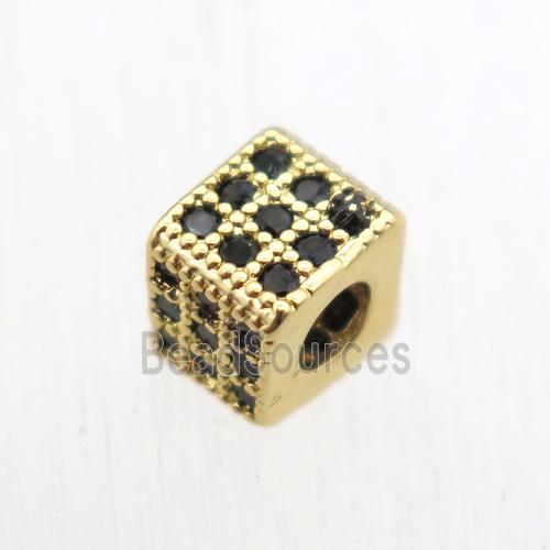 copper cube beads paved zircon, gold plated