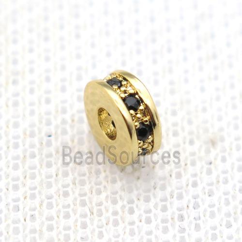 copper heishi spacer beads paved zircon, gold plated