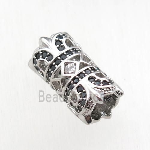 copper tube beads paved zircon, platinum plated