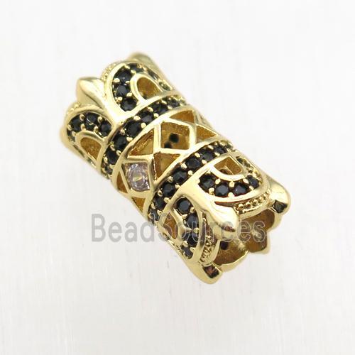 copper tube beads paved zircon, gold plated