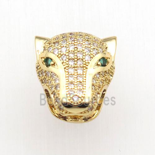 copper leopardhead beads paved zircon, gold plated