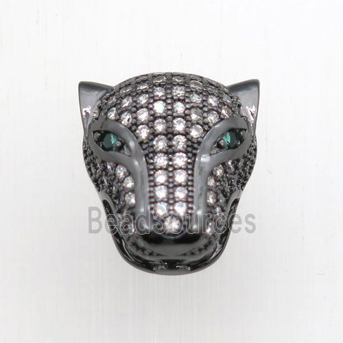 copper leopardhead beads paved zircon, black plated