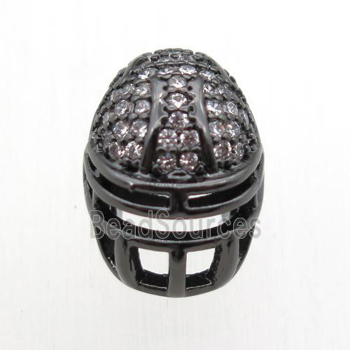 copper Helmet beads paved zircon, black plated