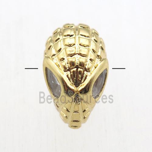 copper Aliens beads paved zircon, gold plated