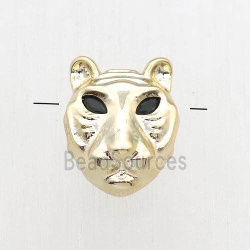 copper pantherhead beads paved zircon, gold plated