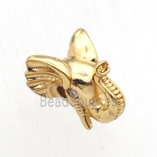 copper elephant beads paved zircon, gold plated