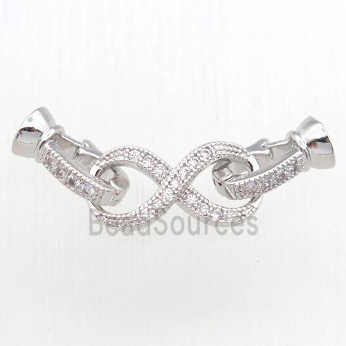 copper clasp paved zircon, platinum plated