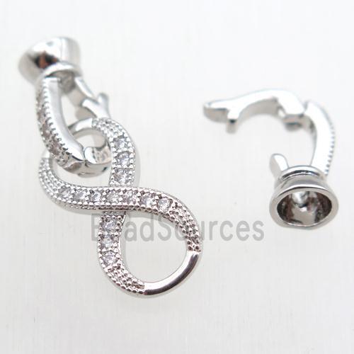 copper clasp paved zircon, platinum plated