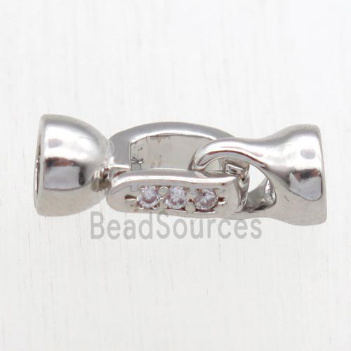 copper clasp paved zircon, platinum plated