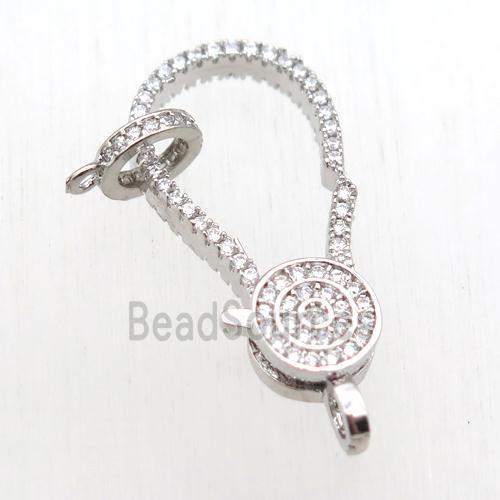 copper Lobster Clasp paved zircon, platinum plated