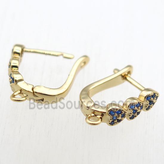 copper Latchback Earrings paved zircon with loop, gold plated