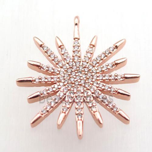 copper sun pendant paved zircon, rose gold