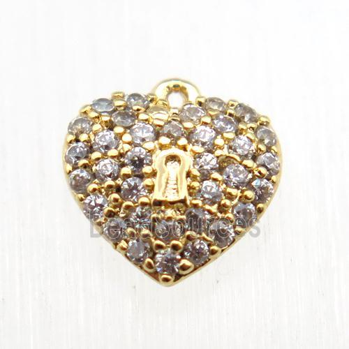 copper heart pendant paved zircon, gold plated