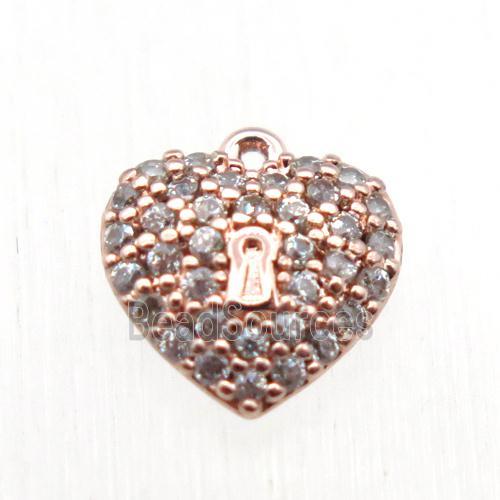 copper heart pendant paved zircon, rose gold