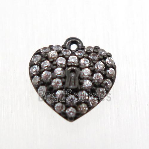 copper heart pendant paved zircon, black plated