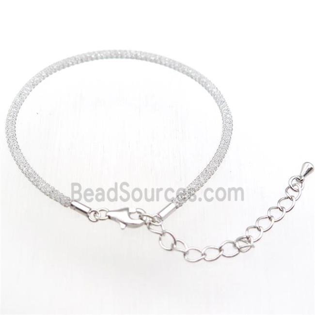 copper mesh bracelet chain with rhinestone, platinum plated